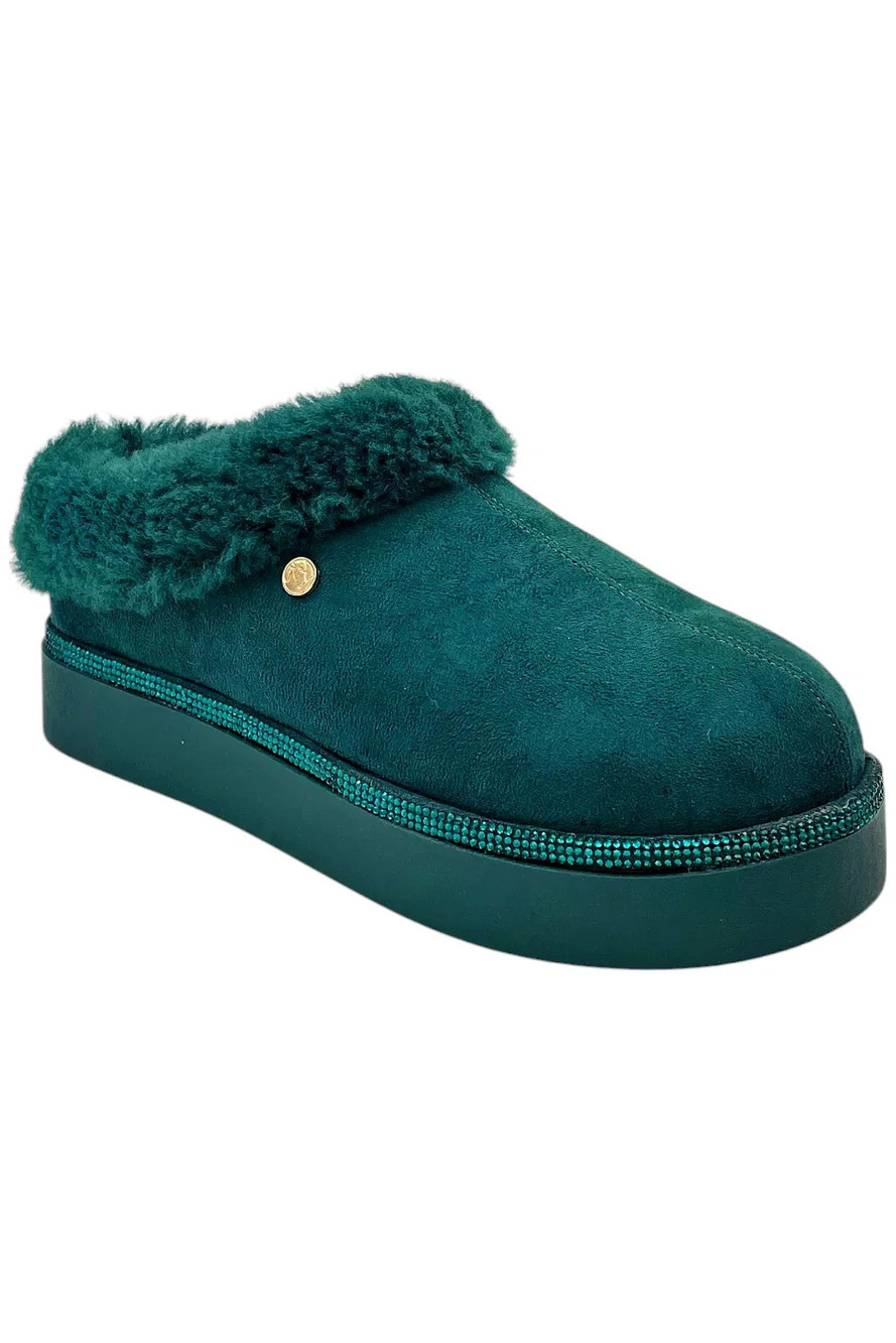 Clean Boss Women's Joy Glamorous Cozy Slippers Deep Jade - Medium
